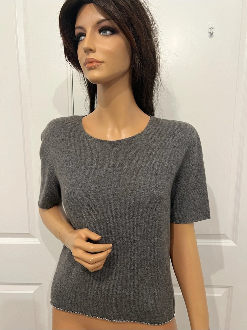 Vintage CHANEL '98A Chain Trim Cashmere Silk Gray Cardigan Sweater Twin Set Fr40